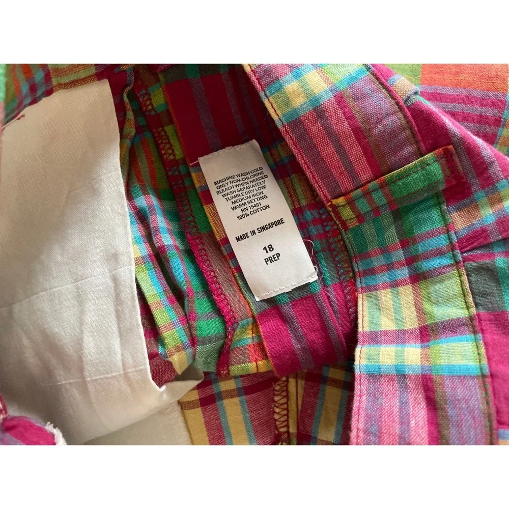 VTG Polo Ralph Lauren Tyler Madras Plaid Shorts Multi Pleated Cotton 18 Prep/29